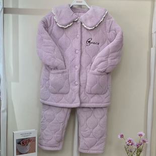 香蜜闺秀24403140女士三层夹棉袄加厚加绒保暖家居服法兰绒套装