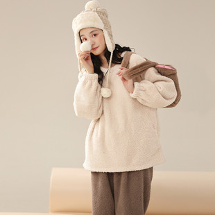 可外穿大码 香蜜闺秀睡衣裤 加厚法兰绒保暖家居服套装 女款 秋冬季