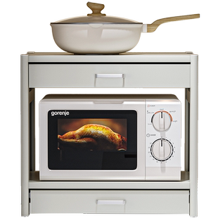 厨房微波炉置物架带双抽屉台面多功能小家电锅具专用收纳架子白色