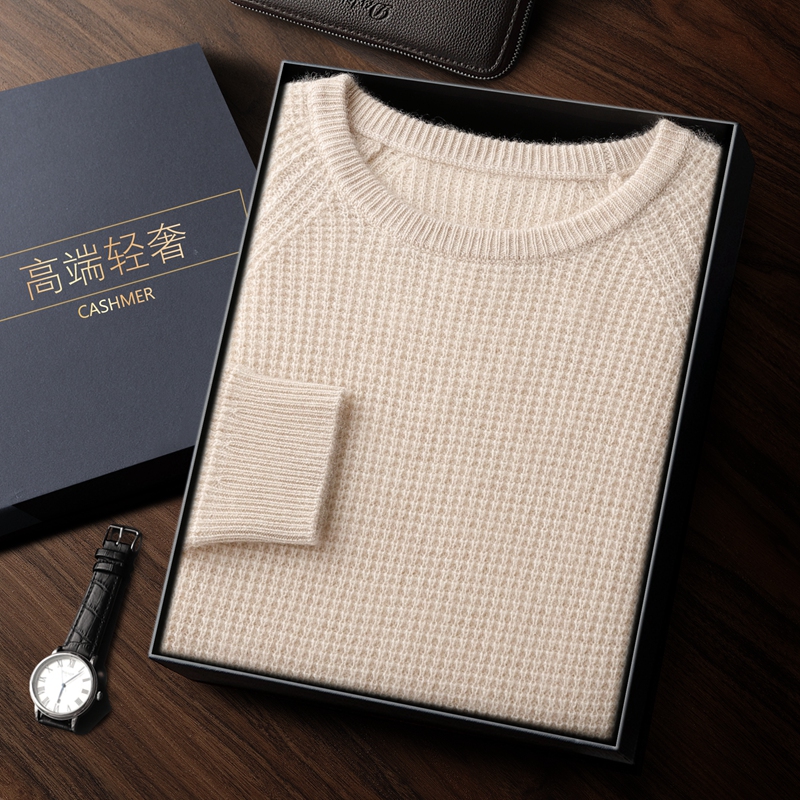 山羊绒男圆领插肩提花毛衣打底衫