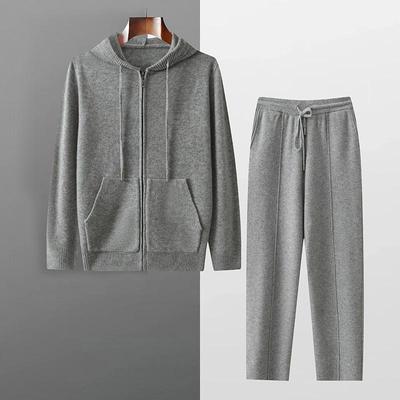 连帽衫男纯羊毛针织开衫加厚毛衣