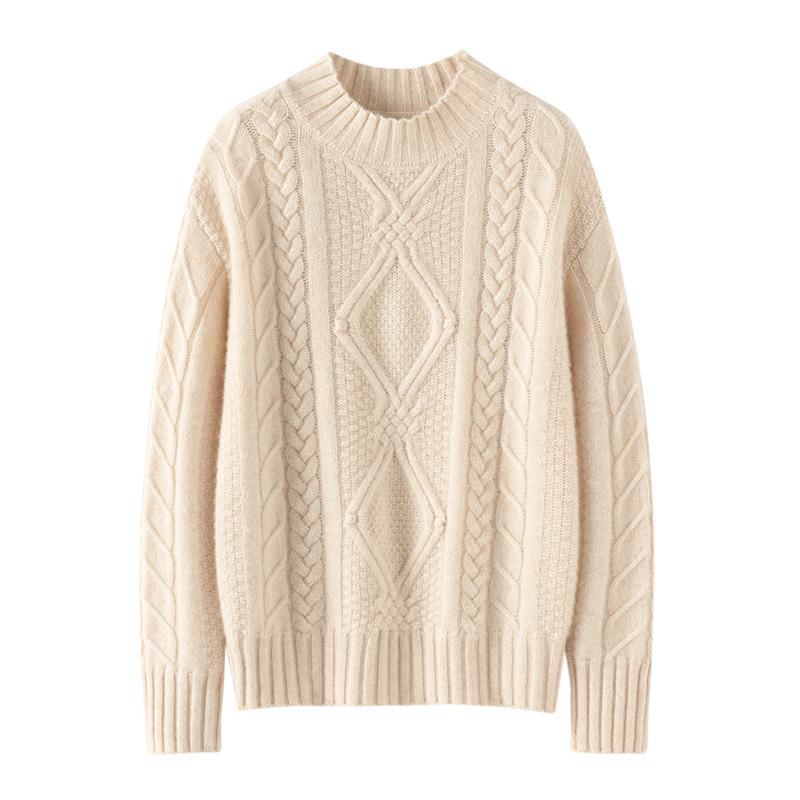 半高领加厚山羊绒针织女提花毛衣