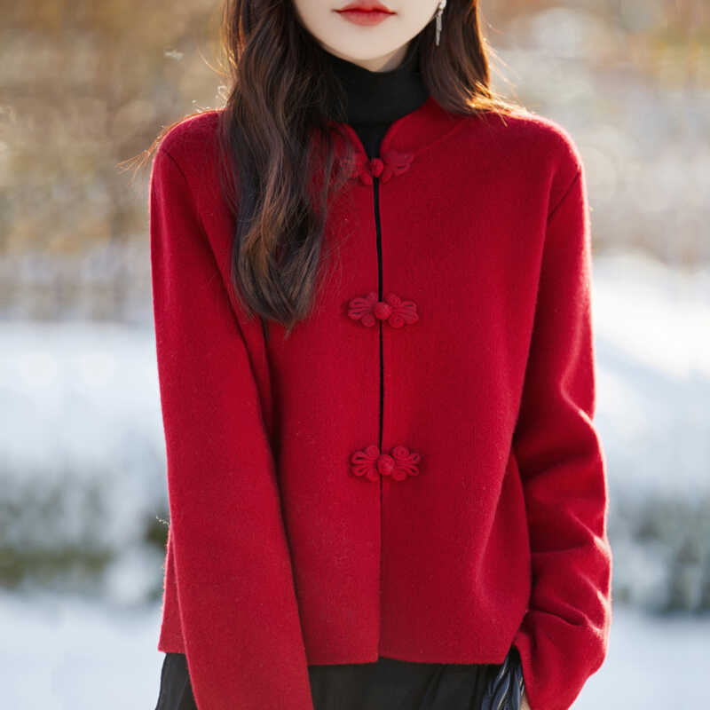 新年款羊毛中式唐装国风盘扣开衫