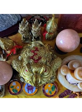 五帝钱黄水晶球龙龟黑曜石皮绣金蟾蜍麒麟古钱币装饰品