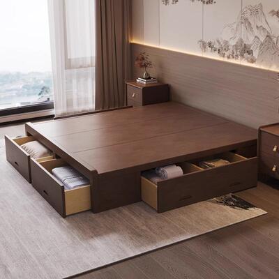 床体无床头床架子无靠背落地新中式地台矮床身踏踏实木榻榻米床箱