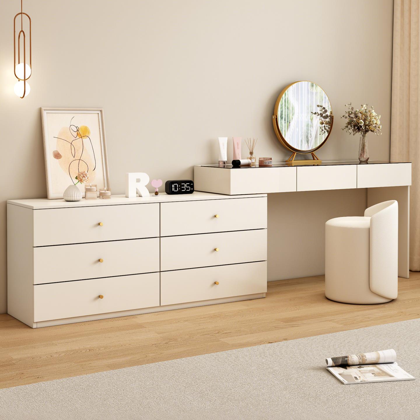 实木化妆桌化妆台斗柜一体转角现代简约卧室2025新款小户型化妆台