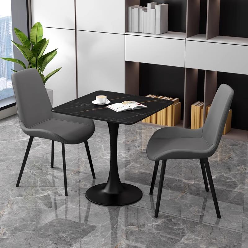 轻奢岩板小方桌休闲售楼处咖啡奶茶店会客接待小圆桌洽谈桌椅组合