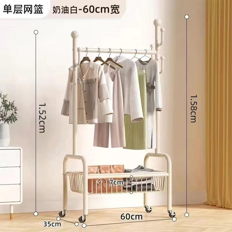 简易衣帽架卧室落地挂衣架房间可移动轻奢家用收纳筐客厅衣服架子