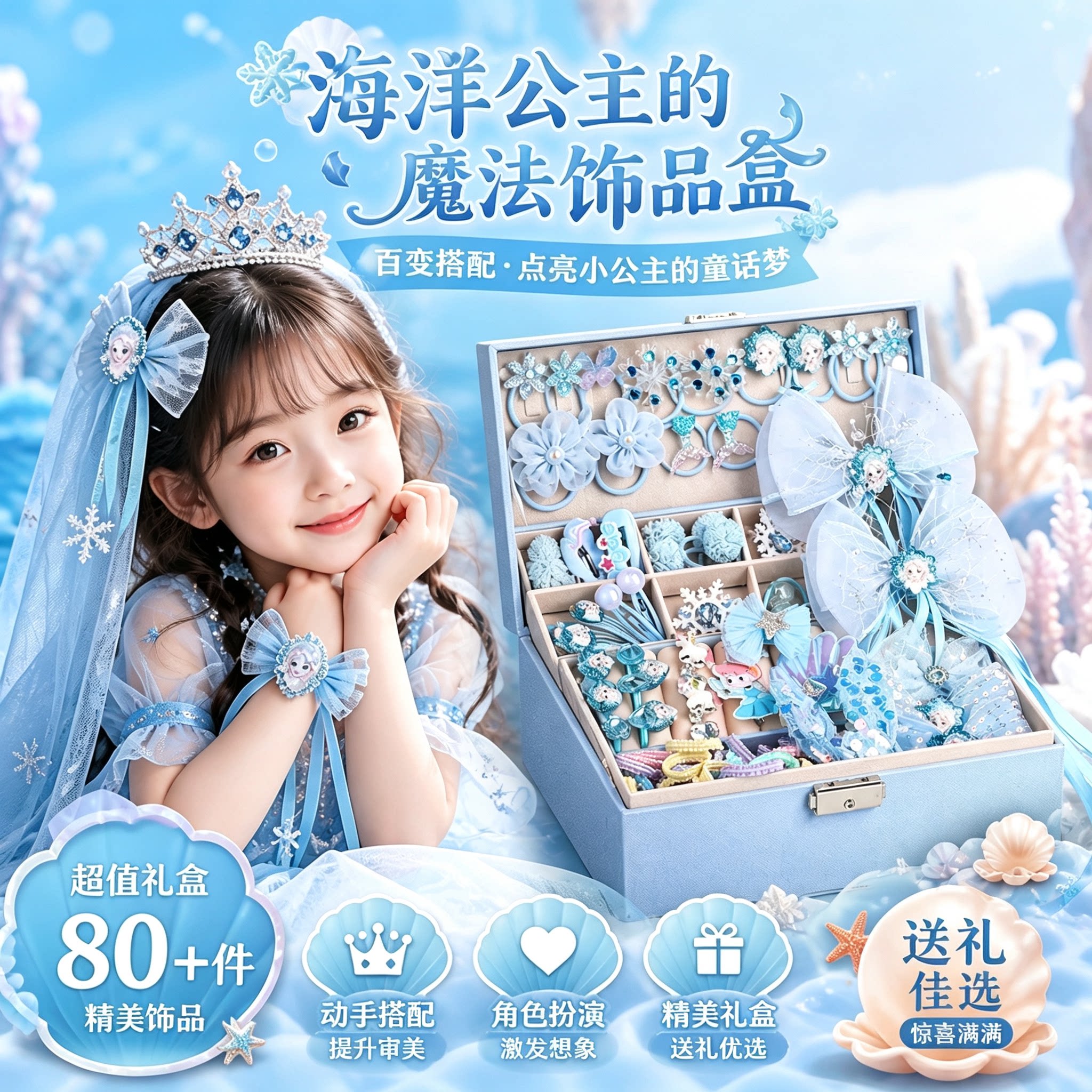 梦幻海洋公主女孩子首饰高级收纳礼盒玩具女童伴手礼套装生日礼物