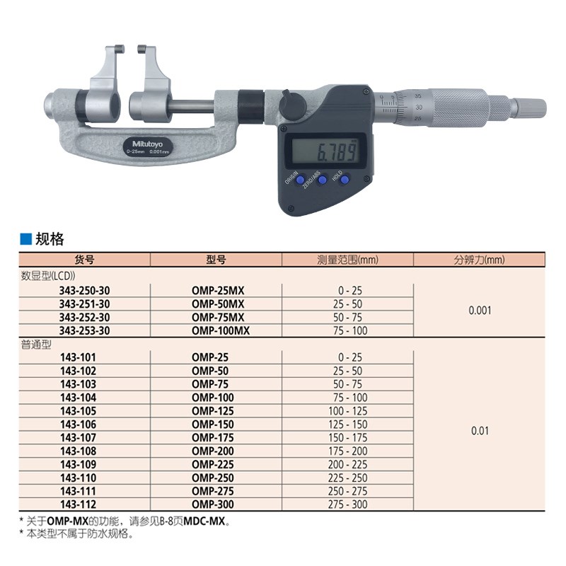 速发Mituyo三丰数显千分尺4-250 251 外径卡尺型0-25-50mm