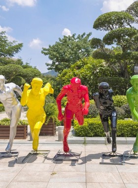 速发户外抽象跑步运动人物学璃钢雕塑体育景园林馆观楼盘玻校装饰