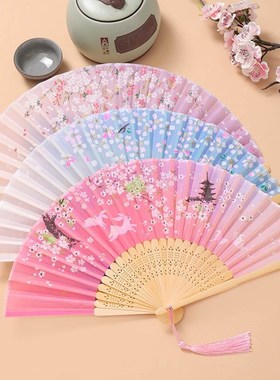 速发古风儿童风色京剧纸扇中国黑桃花走折扇子花旦戏曲古典舞表演