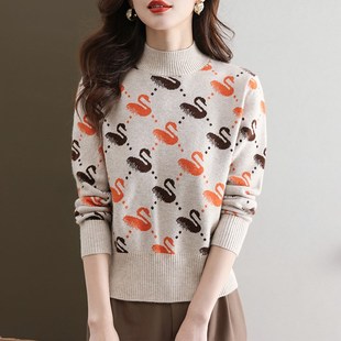 速发半高领打底衫冬秋针织码衣2024新款大毛遮肚子内搭上衣