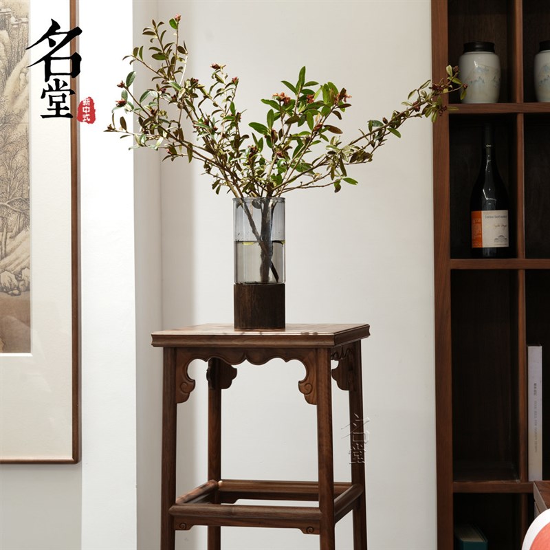 速发新中式实木花架北美黑胡桃木简约宋式花几客厅台落地置物盆景图片
