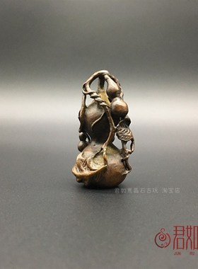 速发实心铜葫芦摆件 包浆全铜多子小葫芦把件带叶子福宠茶禄福字