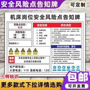 速发机床全 安岗风险点告知牌位车间机械岗位危害源标识标志警示