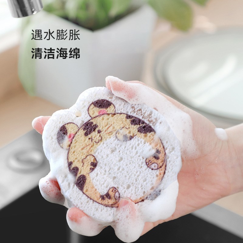 速发压缩木浆棉洗碗海绵百洁布厨房清洁工具可悬挂清洁海绵擦速干