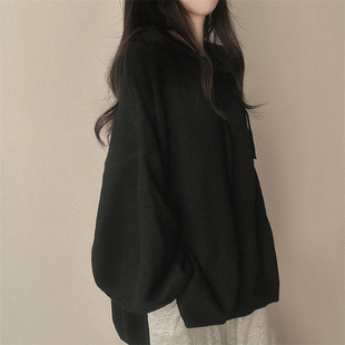 速发大尺码慵懒风连帽运2衫宽肚毛衣20动新款爆款遮松子上衣秋