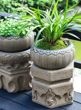 速发别外花园庭院摆件人造石墩凳子户墅门台口布置小花盆装饰品底