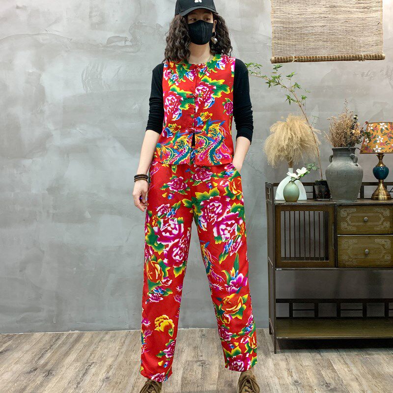 速发东北大花马甲一整套秧歌服民族风打鼓服中式广场舞演出伴娘表