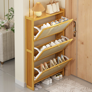 速发关用门口超薄鞋柜玄家翻斗薄柜实木靠墙极窄鞋架门后省空间收