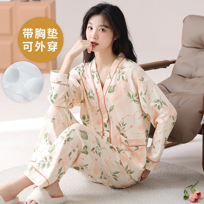 速发春长可开衫穿服睡衣套装棉带胸垫一体夏冬款袖外和国风大码