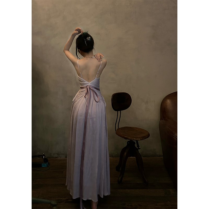 速发Goo腰 Job【三色堇】法式绝美露背吊带裙收边海d度假连衣裙