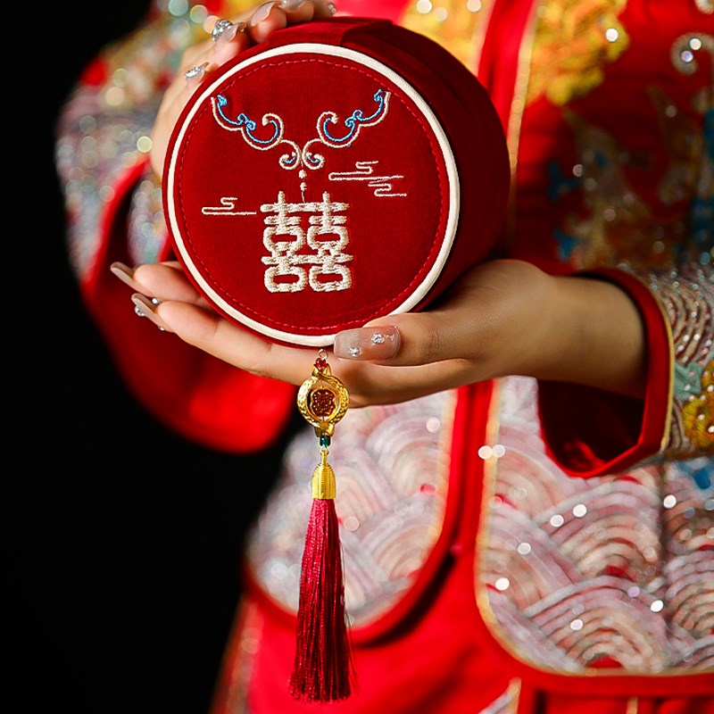 速发结婚针线盒嫁礼套装红色用庆家喜针线包收纳方婚妆陪嫁用品大