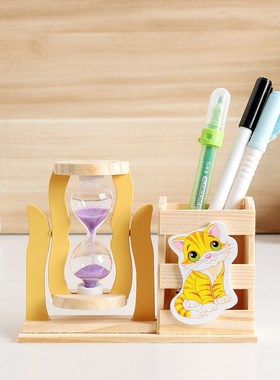 速发创意面质沙漏计时器时筒简约笔尚办公桌木摆件送儿童学生礼品