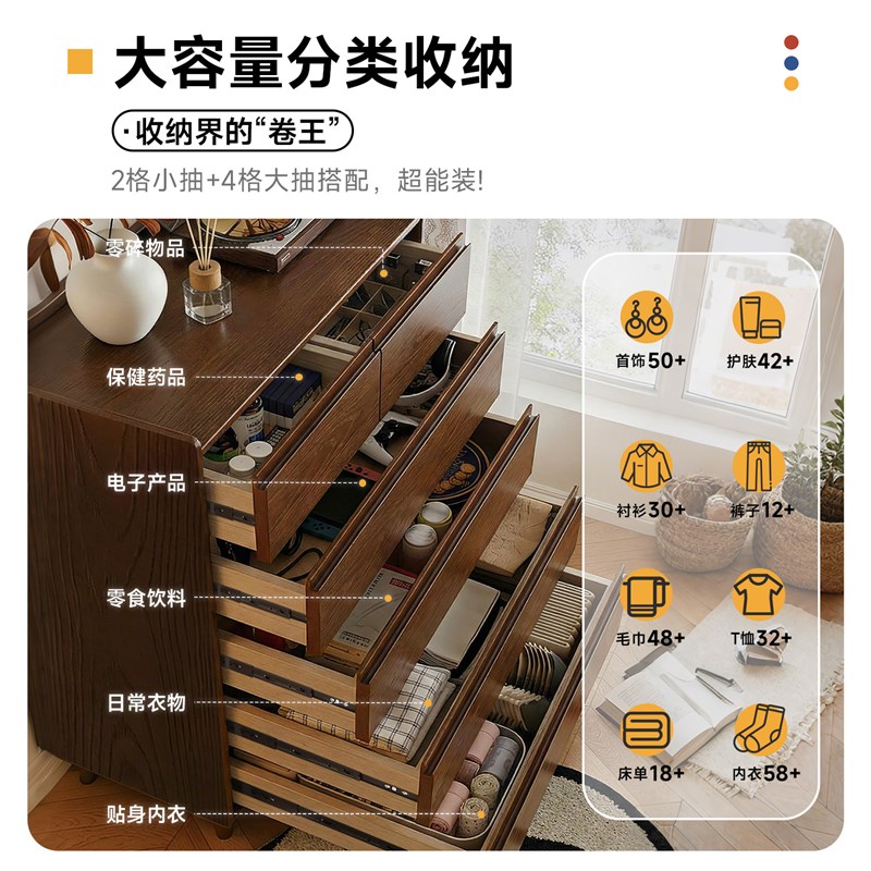 速发五斗柜实木抽屉柜卧室床尾置物柜2025新款客厅靠墙储物柜六斗