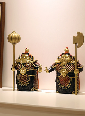 速发新中式护宅门神哼哈二将摆件厅公室客办入户玄装门口柜子关饰