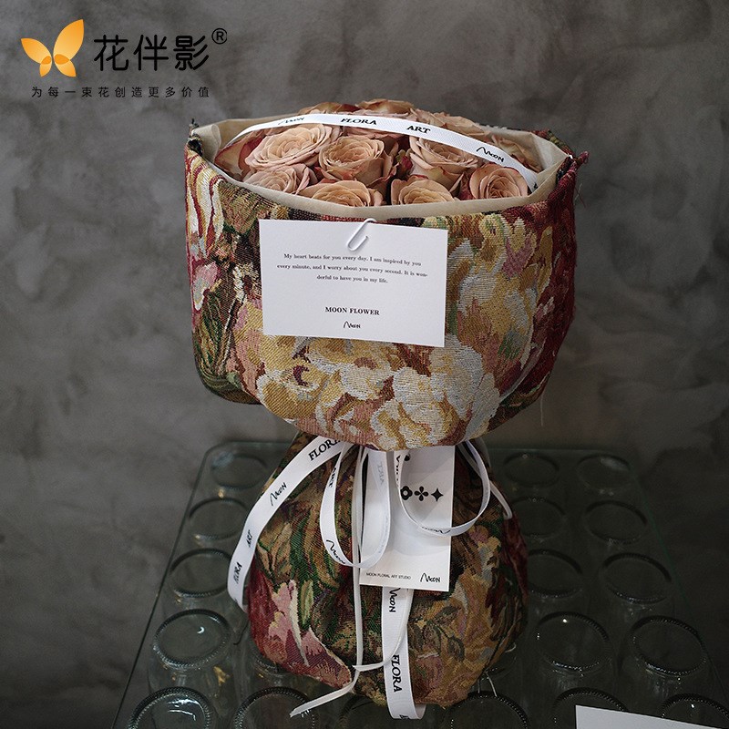 速发葵艺油古复画布向日布包装纸圆形花束布艺包装纸花店资材