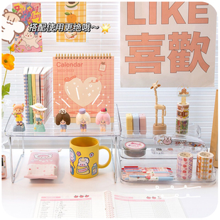 速发书桌置物架亚克力办公桌面多层工位宿舍神器增高架桌上收纳盒