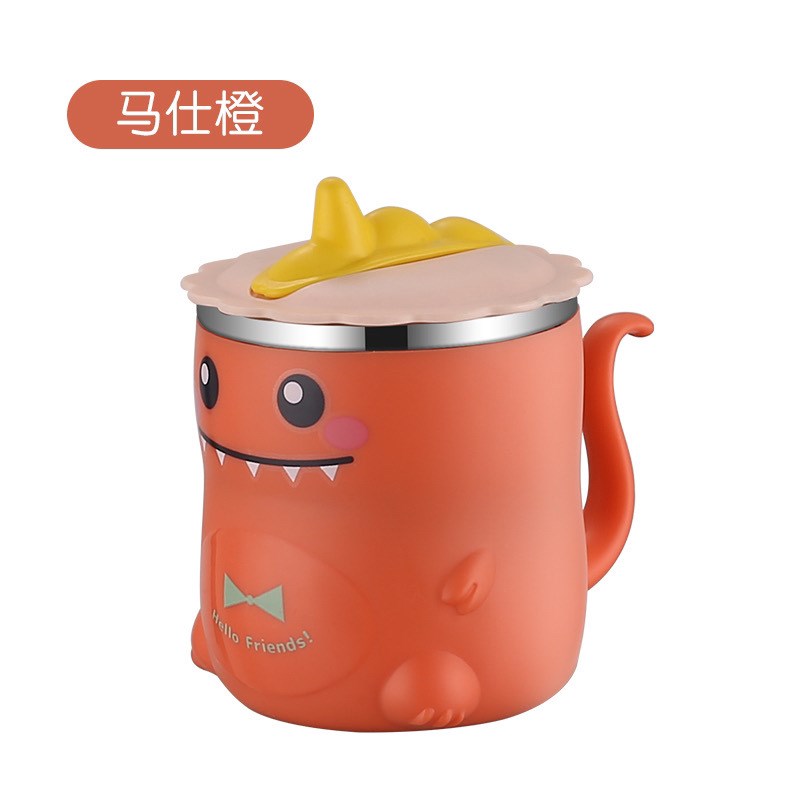 速发层4不锈钢儿童吸管水杯 双0隔热恐龙杯型牛奶造宝宝学饮杯子
