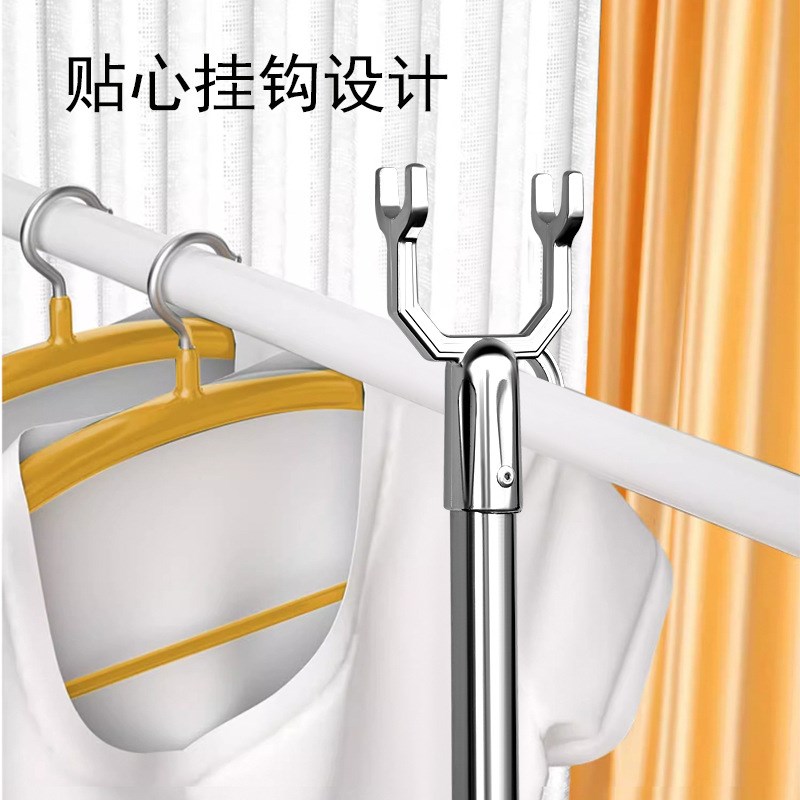 速发可伸缩撑衣杆挂粗衣锈钢衣柜晾衣叉家用加衣杆台叉头不架晒衣