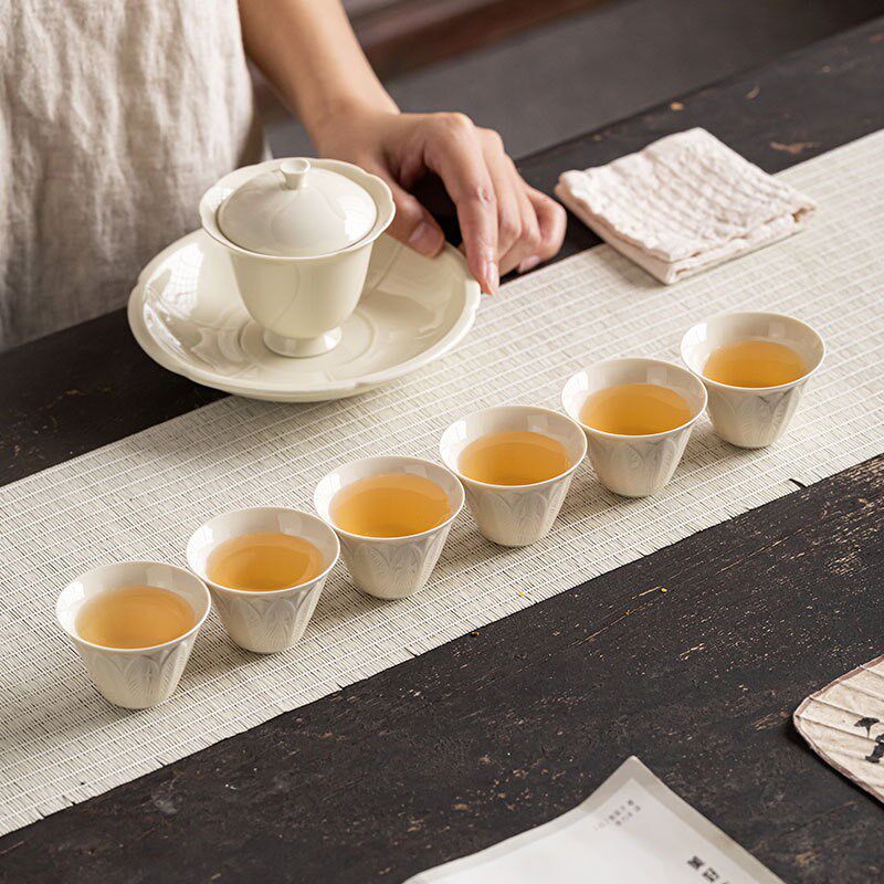 速发定窑莲瓣陶瓷夫人杯茶杯中式家用品茗杯功主茶具个人单杯复古