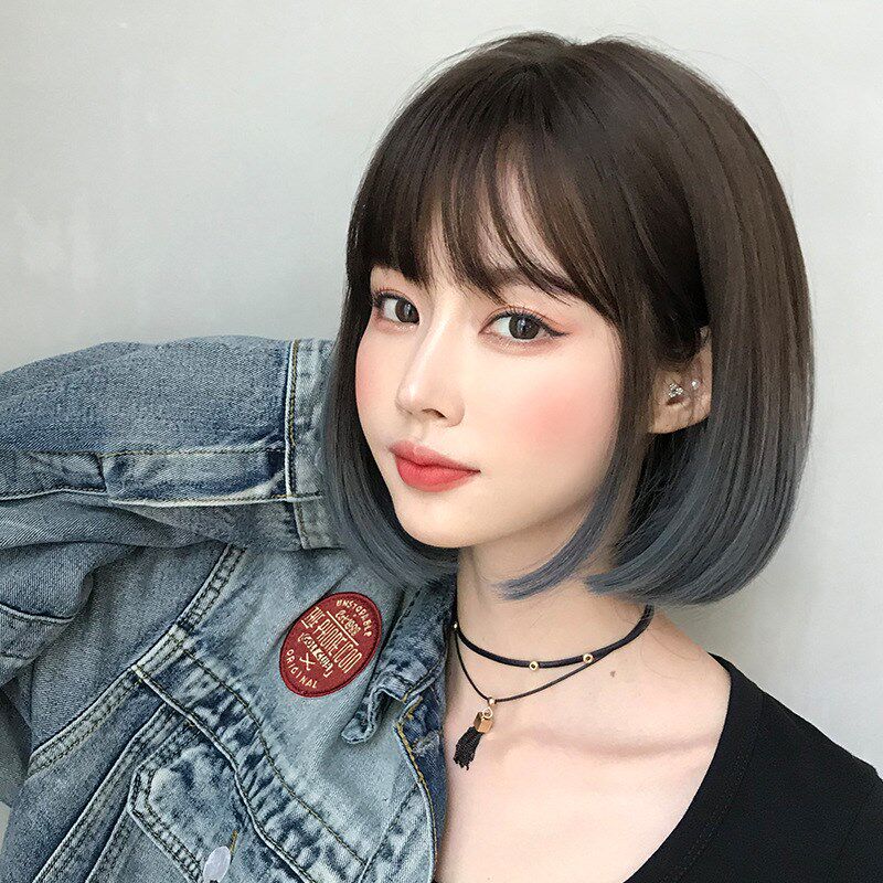 速发时尚假发短发波波学生头圆脸整顶头套直扣渐变色内然自发