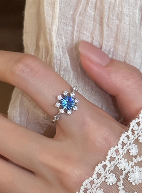 轻奢精致蓝色锆石戒指女生高级感