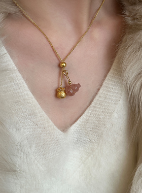 古法金色福袋草莓晶葫芦吊坠项链