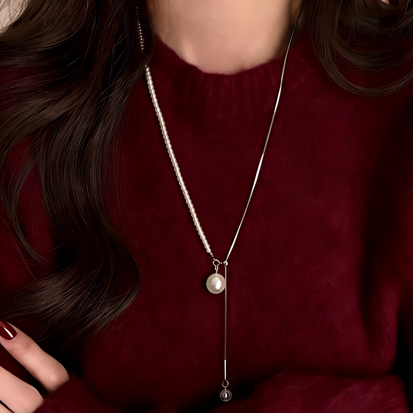 仿珍珠抽拉蛇骨链轻奢小众高级感