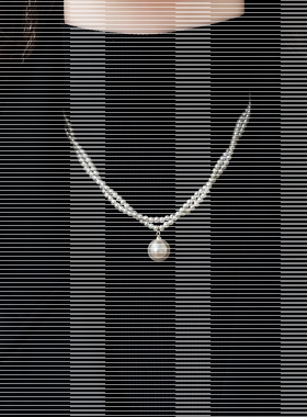 法式双层人造珍珠毛衣链项链女款