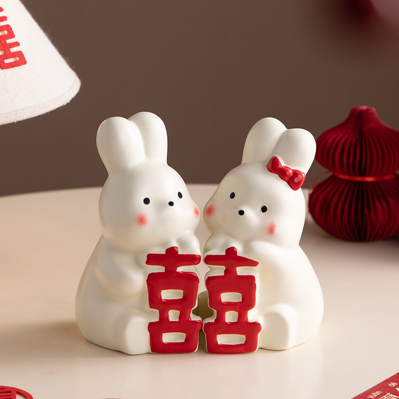 喜庆情侣摆件送新人闺蜜新婚订婚结婚礼物婚房氛围布置客厅装饰品