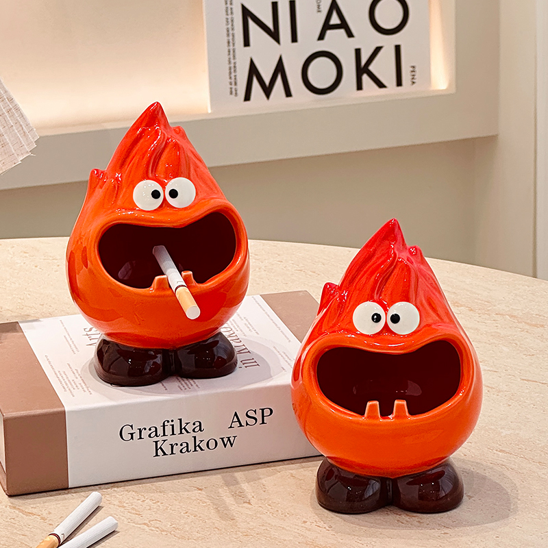 创意网红小火苗烟灰缸办公室桌面家用陶瓷客厅摆件装饰品可爱烟缸