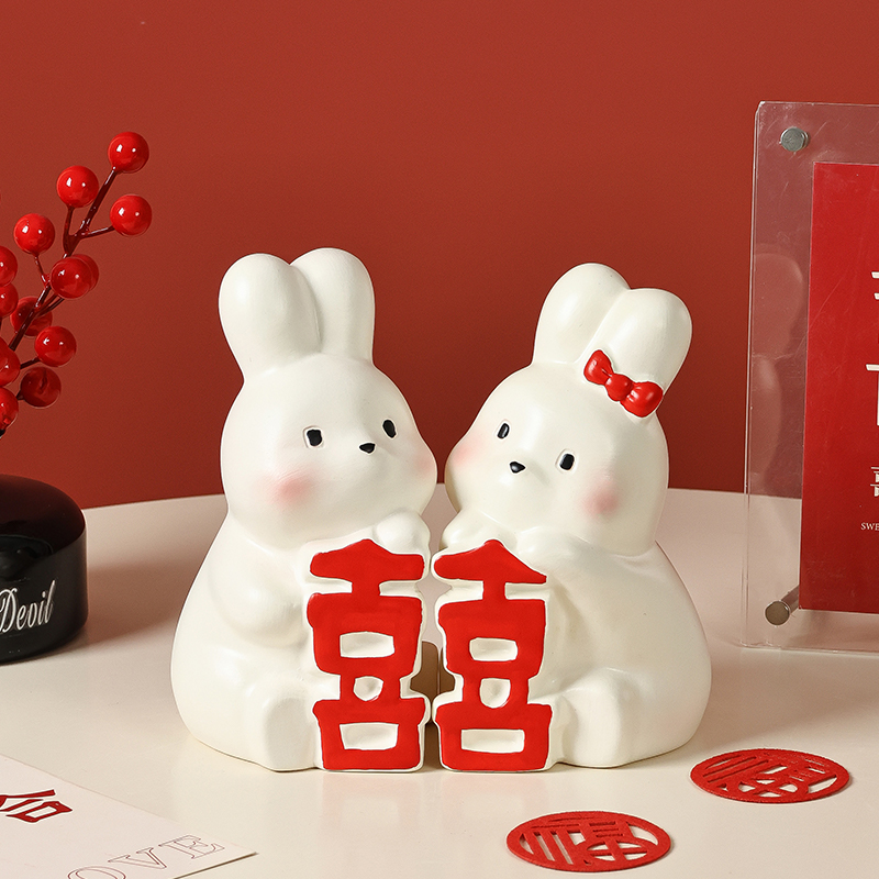 喜庆情侣兔子摆件订婚结婚礼品