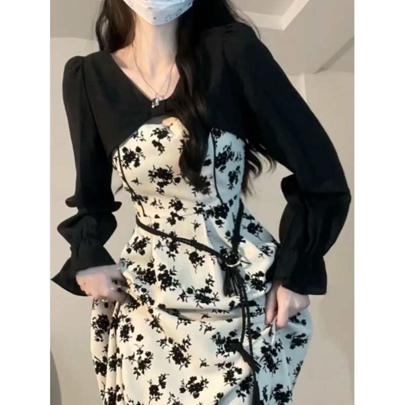 法式纯欲风夏季连衣裙温柔风薄款两件套装2025年新款碎花长裙子女