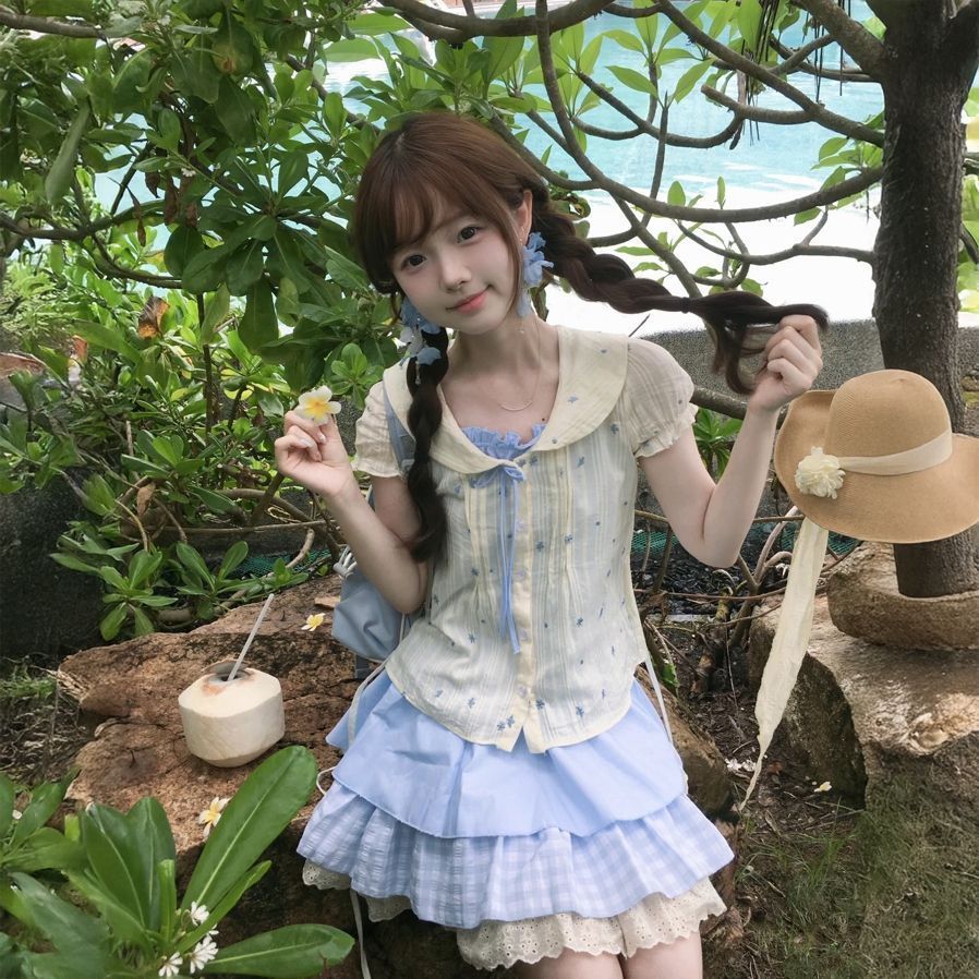 初恋少女风泡泡袖假两件