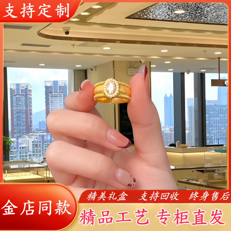 古法传承金包银中古镶钻拉丝鸽子蛋宽食指戒女宫廷风指环节日礼物