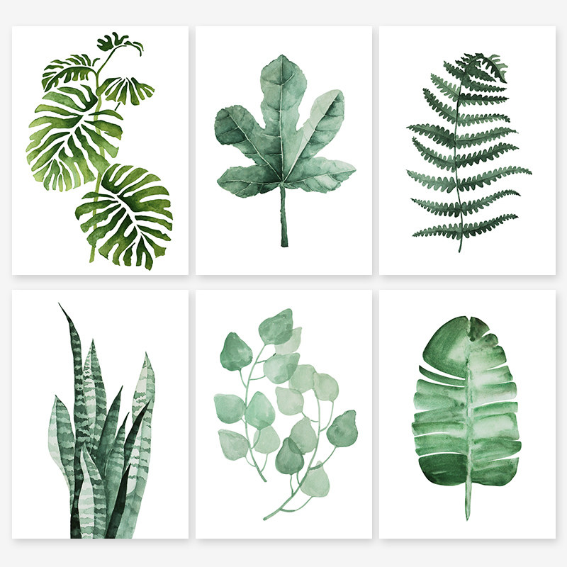 北欧水彩植物装饰画芯打印现代简约叶子画心喷绘照片图片微喷定制