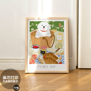 卧室北欧是小清新插画宠物狗