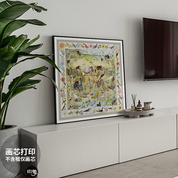 美式轻奢丝巾图案装饰画芯大气客厅餐厅玄关背景墙摆画心卧室挂画